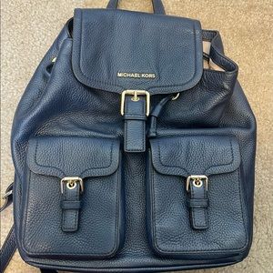 Michael Kors Drawstring Backpack Purse Bag Navy Blue Real Leather